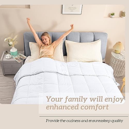 Image of Homelike Moment Oversized Queen Comforter - White Duvet Insert Down Alternative Bed Comforter, Lightweight Bedding Comforters Oversize Queen Soft All Season with Coner Tabs White Square Embossed