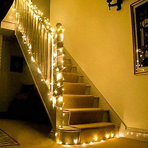 MOVEONSTEP Luci Natale Esterno Interno 200LED 22M Luci Albero di Natale Catena Luminosa Esterno Luci LED Natalizie per Albero di Natale con 8 Modalità IP44 Impermeabile-Bianco Caldo