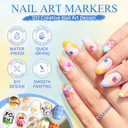 Image of CAHIUYOA 24 Nail Art Pens for Painting Nails,3D Nail Art Markers