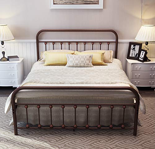 Neebirgelia Temmer Metal Bed Frame Queen Size With Headboard And Footboard Single Platform Mattress Base,Metal Tube And Antique Brown Baking Paint Iron-Art Bed (Queen, Antique Brown) #TOP1