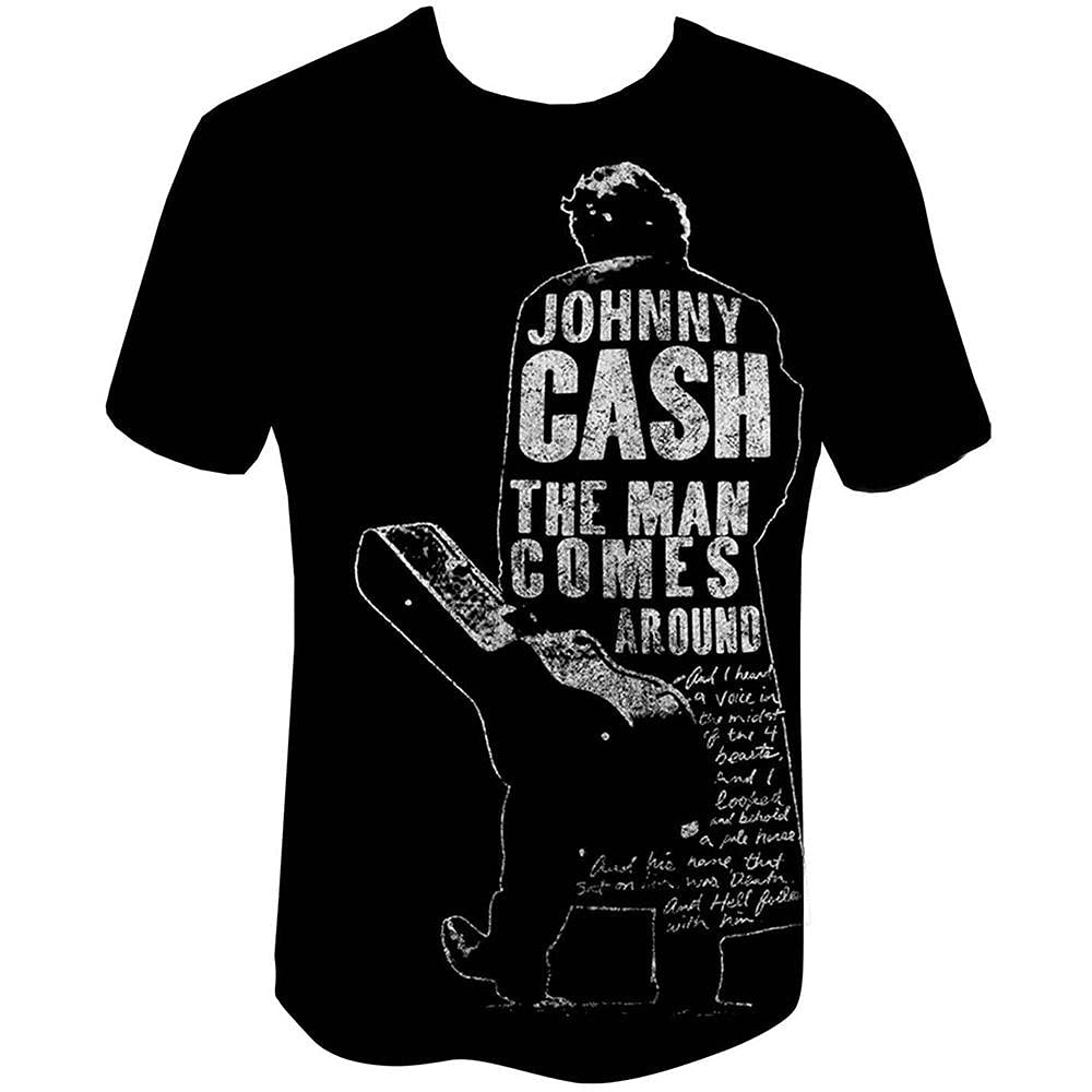 Johnny Cash Mens Short Sleeve T-Shirts Man Comes Around Official Merchandise Large Black