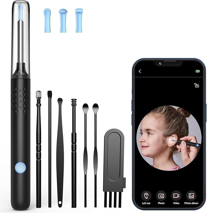 ear wax removal tool kit with 1080p camera | wifi otoscope with 6 led lights | ear cleaner endoscope for ios & android | 8-piece ear cleaning kit for kids & adults