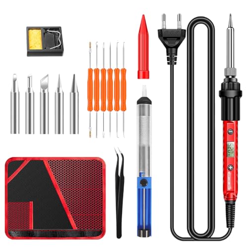 Image of Serplex 60W Soldering Iron Kit with LCD Digital Display, 180-520C Adjustable Temperature Welding Tools Set with 5 Replaceable Tips, Tweezers, Cleaning Sponge, On /Off Switch, for Electronic Repair