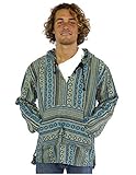 Sunshine Joy Woven Baja Style Pullover Hoodie Hooded Jacket Turquoise X-Large