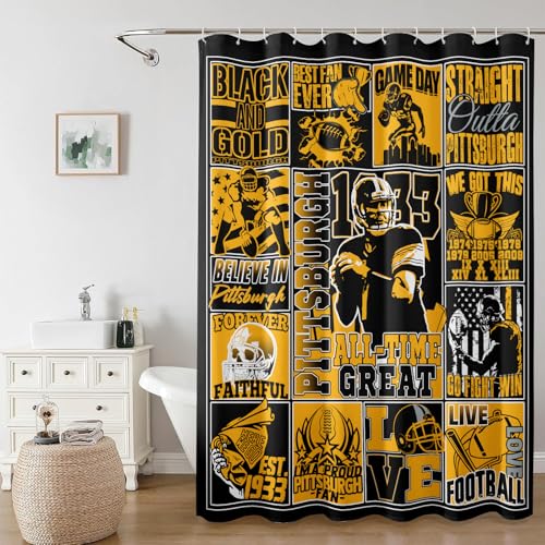 DKEAQZ Football Shower Curtain, Sport Style Curtain Gifts for Team Fans, Sports Home Bathroom Decor with Hooks 60x72Inch
