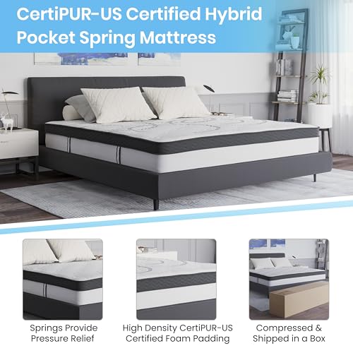 Image of EMMA + OLIVER Astor 12 Inch CertiPUR-US Certified Hybrid Pocket Spring Mattress, King Mattress in a Box