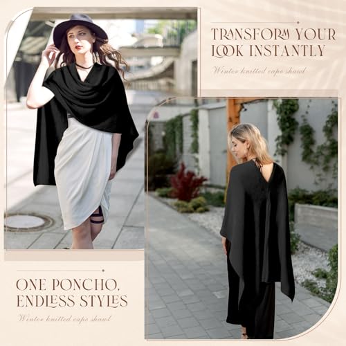 Hercicy Women Ponchos Sweater Solid Knit Versatile Lightweight Shawl Wrap Scarf Cape Poncho Accessories for Women4