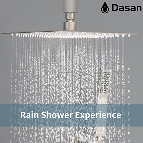 Brushed Nickel Shower System with 4 PCS Shower Body Spray Jets & 12’’ Ceiling Shower Head & Handheld Spray, DASAN Full Body Shower Faucet System with Jets Rainfall Shower Combo Set, SA-SS03BBN-S12C
