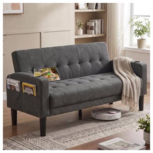 62'' Dark Grey Fabric Linen Tufted Upholstery Loveseat for Living Room