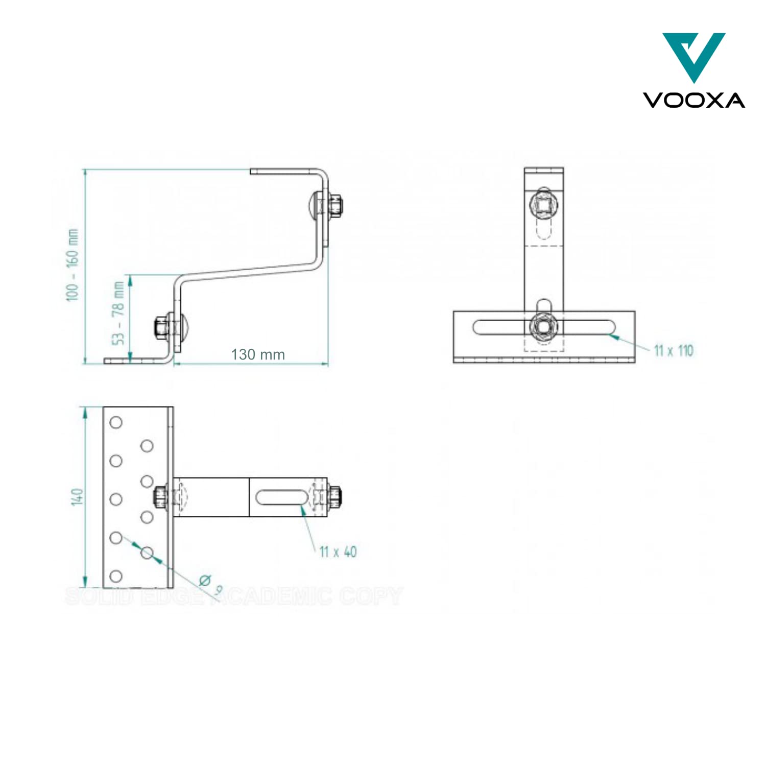 VOOXA 4St Dachhaken Edelstahl PRO L130mm 3-fach verstellbar, PV Montage