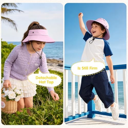 ZOORON Kids UPF 50+ Sun Hat for Boys Girls Wide Brim Lightweight Bucket Hat for Hiking Beach Safari, Quick Dry Adjustable (1pack-Light Purple)