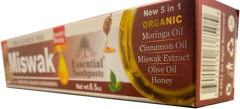 Essential Palace (Pack of 6) Organic Miswak Herbal Whitening Toothpaste - Refreshing- with Moringa Oil, Cinnamon Oil, Miswak Extract, Olive Oil & Honey- 100% Fluoride Free & Vegetable Base - 6.5 Oz - Image 4