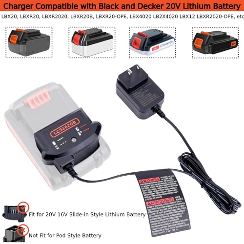 Tulepowceeng LCS1620B Charger Compatible with Black and Decker 20V 12V Max Lithium Battery LBXR20 LBX4020 LBX20 LBXR2020 Replacement for Black and Decker 20v Lithium Battery Charger LCS1620 BDCAC202B - Thumbnail 2