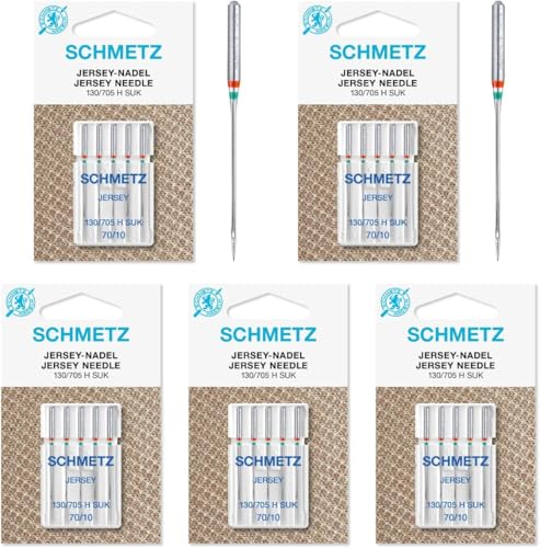 SCHMETZ Jersey Ball Point Sewing Machine Needles – Stretch Knit & Universal Supplies, Size 70/10, 5-Needle Cards, Pack of 5