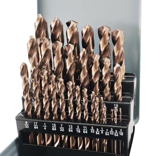 FEWELL 29pcs Drill Bit Set,High Speed Steel Twist Drill Bit Set for Metal, Stainless Steel, Cast Iron, Wood and Plastic, Metal Indexed Storage Case，1/16'-1/2'