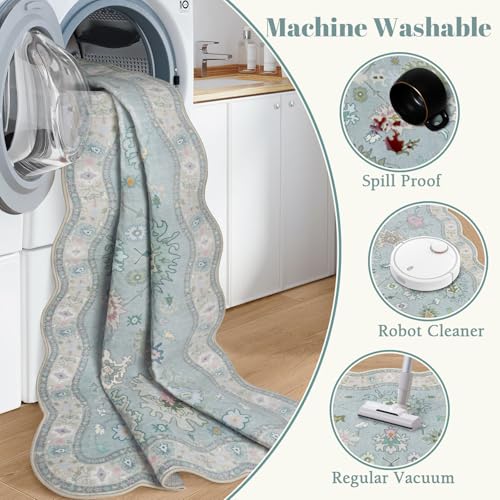 Tapete corredor Oushak Modern 2x6 azul boho miniatura 4