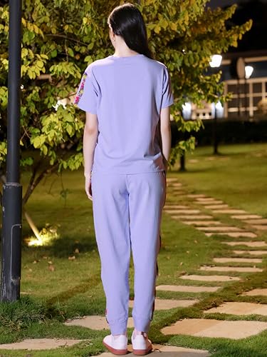 Image of ZEYO Night Suit for Women's Typography Printed Cotton Night Dress of Top and Joggers