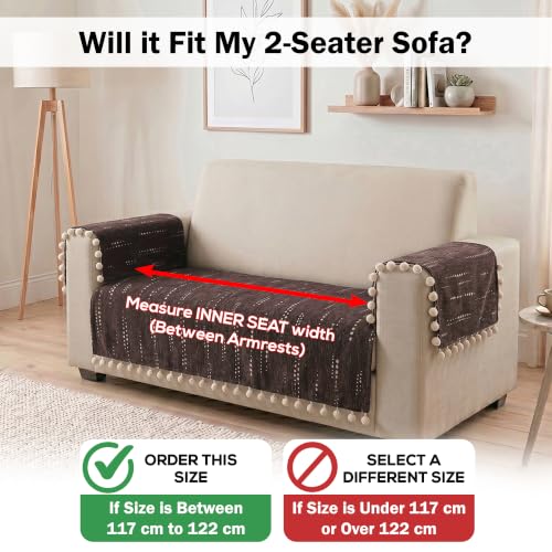 Image of Story@Home Chenille Sofa Cover 2 Seater (76x122Cm) & Arm Rest Covers | Anti Slip Sofa Mat for 1 /2 /3 Seater & L Shape Sofa Cover | Measure Your Sofa & Create Your Own Custom Set - Mocha & Ivory