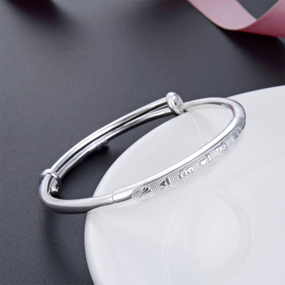 AKT 925 Brazaletes de Plata Esterlina Pulsera de Plata con Dije Ajustable Bangle para Joyería de Mujer