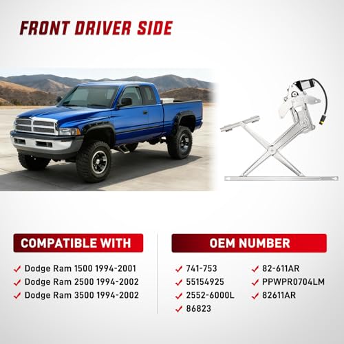 Image of Nilight 741-753 Power Window Regulator and Motor for Ram 1500 1994-2001 | Window Lift Motor Assembly also fits Ram 2500 and 3500 1994-2002, front driver-side left door replacement