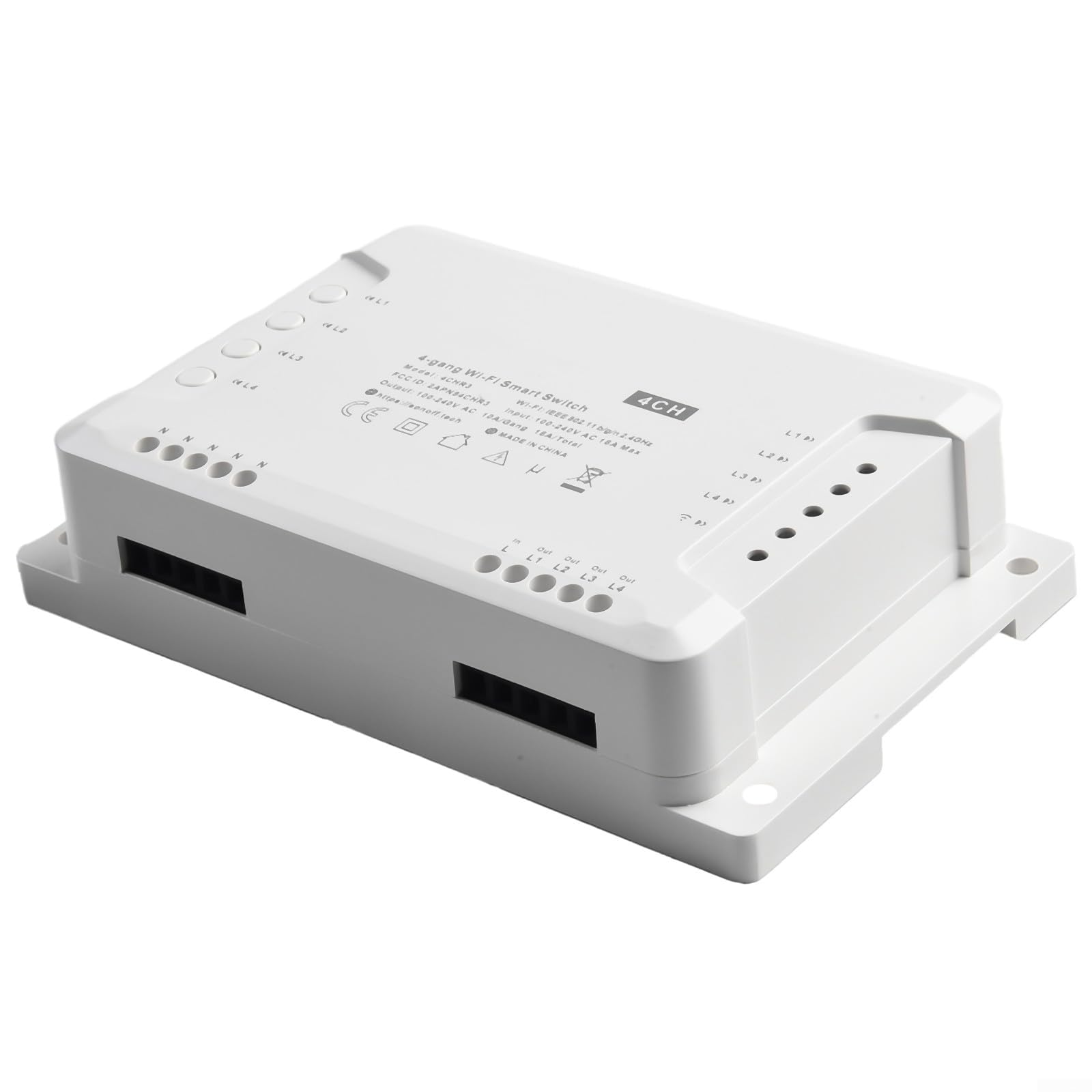 Interruptor inteligente Wi-Fi 4CH PRO R3/4CH R3, módulo de relé de 4 vías con modos de autobloqueo/enclavamiento/pulgadas, control de voz para hogar inteligente, CA 100-240V, blanco (para Sonoff 4CH