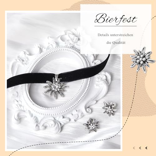 Sinmoe 3 Stück Trachtenschmuck Set Bayerisch Bierfest Dirndlschmuck Elegante Trachtenkette mit Ohrstecker Edelweiß Halskette Samt Kropfband für Damen Bierfest Trachten Dirndl Accessoires(Schwarz)