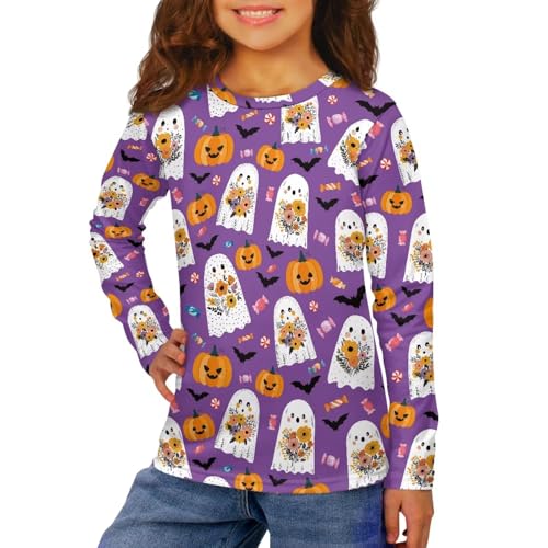 Renewold Halloween T-Shirts Long Sleeve Crewneck Girls Boys T Shirts Kids Athletic Tees Shirts Casual Clothes 3-16 Years