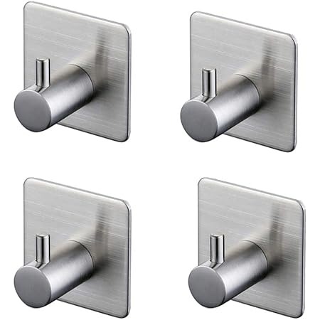 Ibergrif M34251A - Ganchos Acero, Soporte de Pared para Toallas de Baño, Colgador Cocina, Adhesivo 3M, 4 Piezas, gris