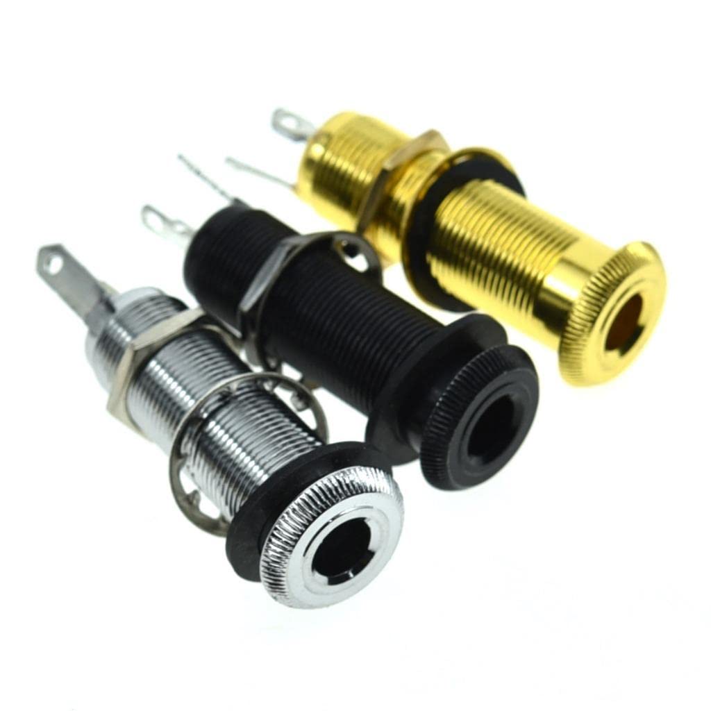 Jack Input Kaish Per Chitarra Acustica E Basso - 6.35mm Mono, Cromato/Nero/Oro, Con Viti