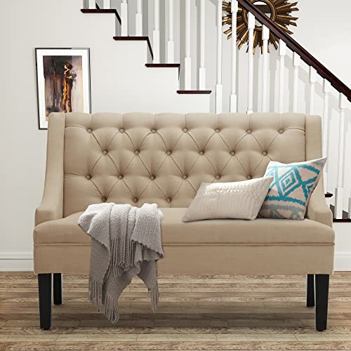 Tongli 50" Small Modern Loveseat Settee Sofa Linen Fabric 2-Seat Sofa Couch Tufted Love Seat Dining Bench With Back Upholstered Banquette Sofas For Living Room Bedroom Small Space Entryway Tan #TOP3