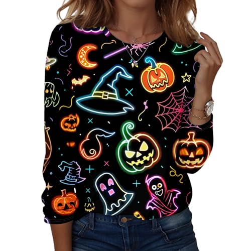 Halloween Shirts for Women Long Sleeve Plus Size Fashion Crewneck Comfortable Tshirts Halloween Costumes for Women