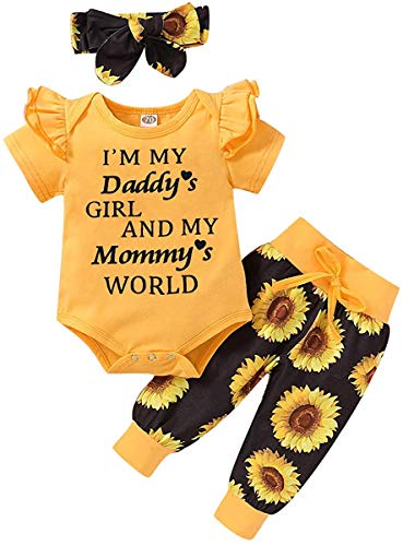 3 PCS Newborn Baby Girl Clothes Infant Baby Ruffle Romper +Pants + Headband Outfits Set