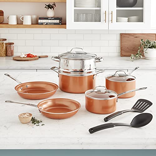 Gotham Steel 10-Piece Kitchen Set With Non-Stick Ti-Cerama Coating By Chef Daniel Green - Includes Skillets, Fry Pans, Stock Pots And Steamer Insert – Copper #TOP7