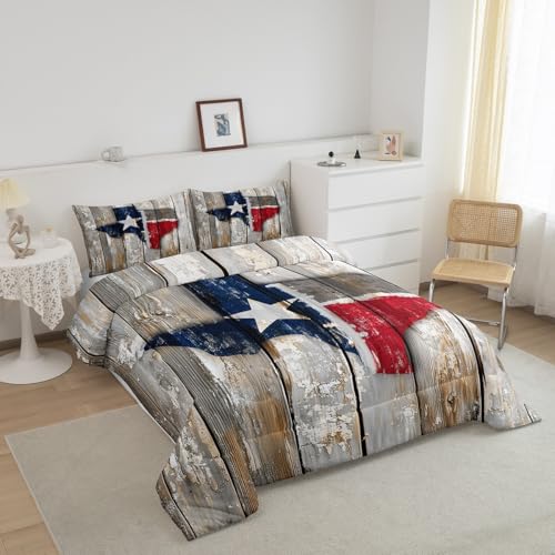 Image of Feelyou Texas Star Bedding Set Full Size, Western Texas Comforter for Kids Boys Girls Wild West Comforter Set Patriotism Duvet Insert Microfiber Bed Set
