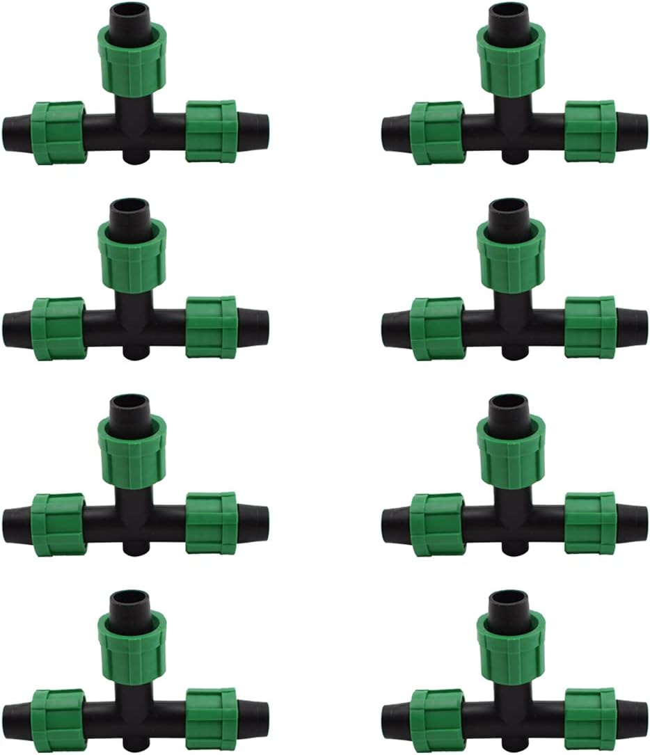 Drip Irrigation Tee Fittings Universal Barbed Locking 3-Way Coupling Connectors for 16-17mm Drip Tape Tubing Sprinkler System [8PCS, Green]