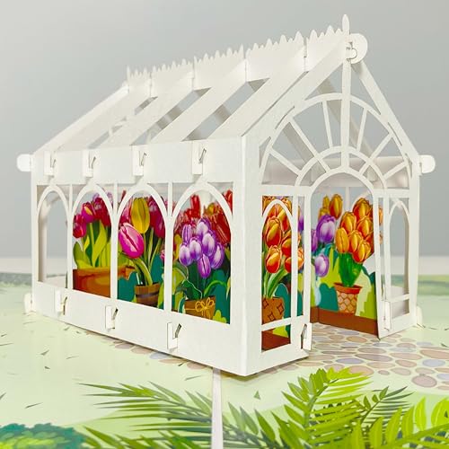 Tulip 3D Pop Up Birthday Cards Greeting Cards Laser Cut Greenhouse Flower Room for Mom Kids Friends Colleagues Lovers & All Occasions