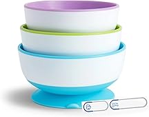 Munchkin Stay Put Suction Bowls for Babies and Toddlers, 3 Pack, Blue/Green/Purple