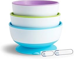 Munchkin Stay Put Suction Bowls for Babies and Toddlers, 3 Pack, Blue/Green/Purple