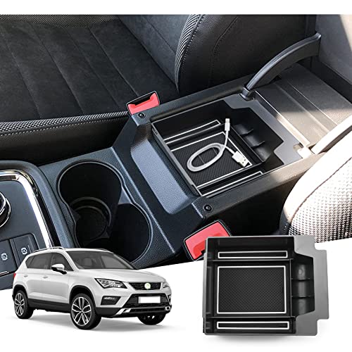 GAFAT Seat Ateca FR Facelift/Cuprα Ateca 2017-2025 2026 Boîte de Rangement pour Console Centrale Accoudoir, Organiseur Plateau d'Accoudoir Central, Boîte à Gants, Seat Ateca Accessoires (Blanc)