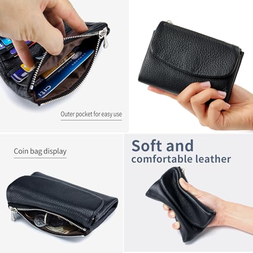 Joyfullygo Wallet,Unisex Pebble Leather Wallet,Womens Short Genuine Leather Purse Card Holder Clutch Bags for Coins Cards (J)4