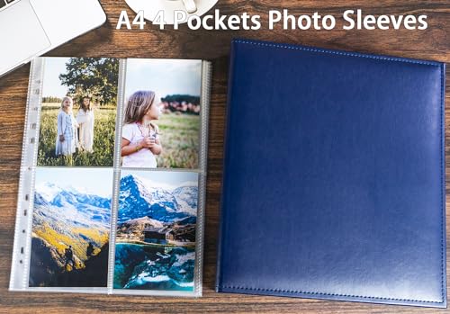 40 Pack 320 Taschen A4 Foto Hüllen für A4 2/3/4 Ringbuch, Transparente Postkartenhüllen, 4 Fächer, Doppelseitiger 4 Taschen Foto Seitenschutz, Top Loading Fotoalbum Nachfüllseiten(10x15 cm)