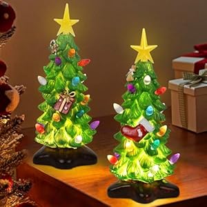 DR.DUDU 2 Pack Christmas Tree Tabletop Decorations, Small Christmas Trees with Multi-Color Lights Resin Lighted Tree Figurine Battery Operated for Office Home Holiday Decoration DRDUDU 2 Pack Christmas Tree Tabletop Decorations Small Christmas Trees with Multi Color Lights Resin Lighted Tree Figurine Battery Operated for Office Home Holiday Decoration