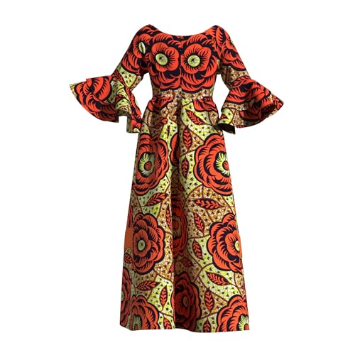 Image of iooiooi Womens African Print Party Maxi Dress Tradition Dashiki Ankara Long Dress & Headwrap