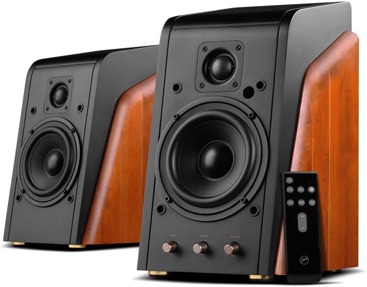 Swans Speakers M200MKIII+ Powered 2.0 Bookshelf Speakers - Bluetooth Connection - 1.1 Inch Dome Tweeters - 5.25 Inch Midbass Drivers - RMS 120W - Solid Wood Cabinets