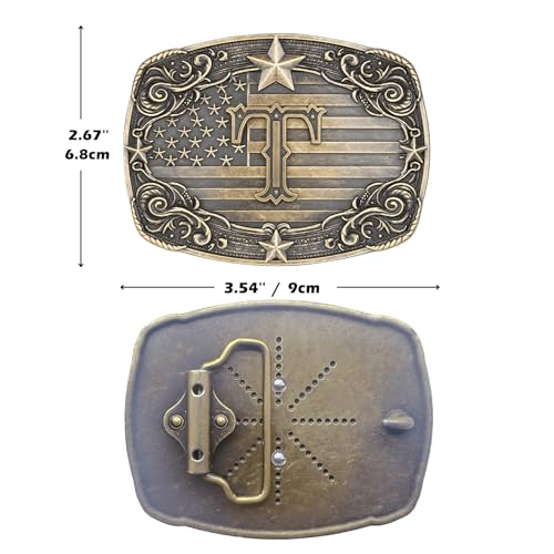 Image of Cowboy Belt Buckle for Men Vintage Western Rodeo Texas Initial Letter ABCDJMR to Z Belt Buckles