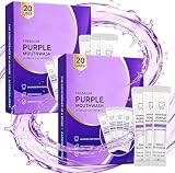Purple Mouthwash Whitening Sachets, Alcohol-Free & Peroxide-Free, Fresh Mint, Travel Size Packets for Instant Stain Removal (2Box)