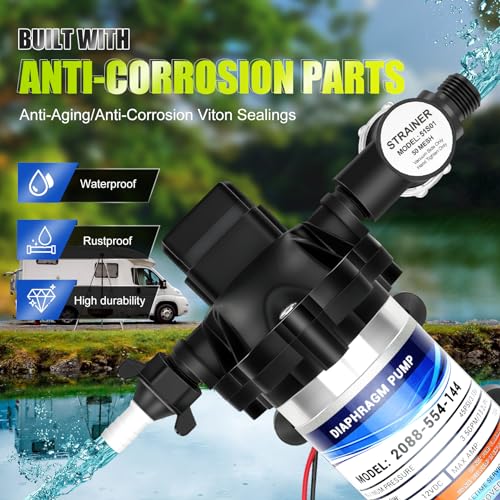 Image of High-End RV 2088-554-144 /2088-403-144 Fresh Water Pump,12v Diaphragm pump,12v 3.5 Gallons per Minute,45 psi,1 /2 npt Connection,No Noise,Includes Detachable Filters!