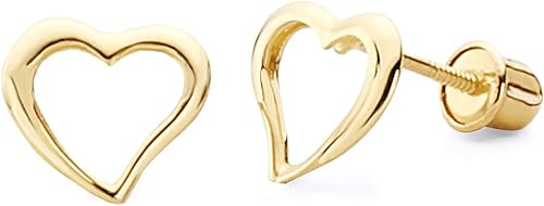 Pendientes de oro amarillo de 14 quilates con forma de corazón flotante con tuerca