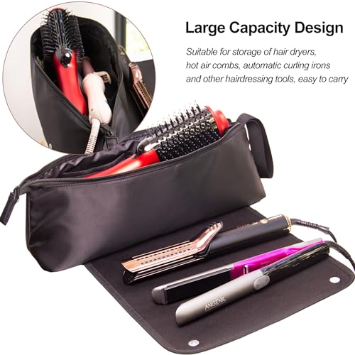 Image of ANGENIL Large Flat Iron Mat with Heat Mat for Curling Iron Hair Curler Hair Straightener Brush Hair Dryer Portable Hot Tool Organizer for Women, Black, Travel Storage