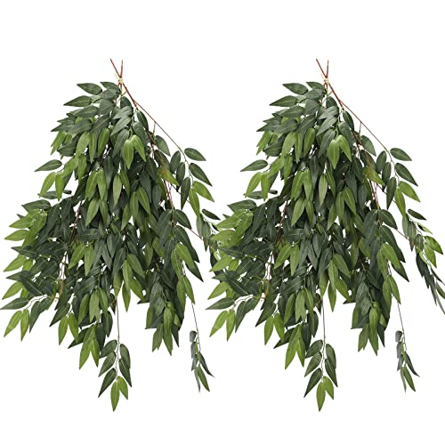 Wnvivi 2 Pcs 33 Inch Artificial Hanging Bamboo Leaves,Green Plants Picks,Fake Plant Teardrop Swags,Spring Greenery Stems Front Door Decoration